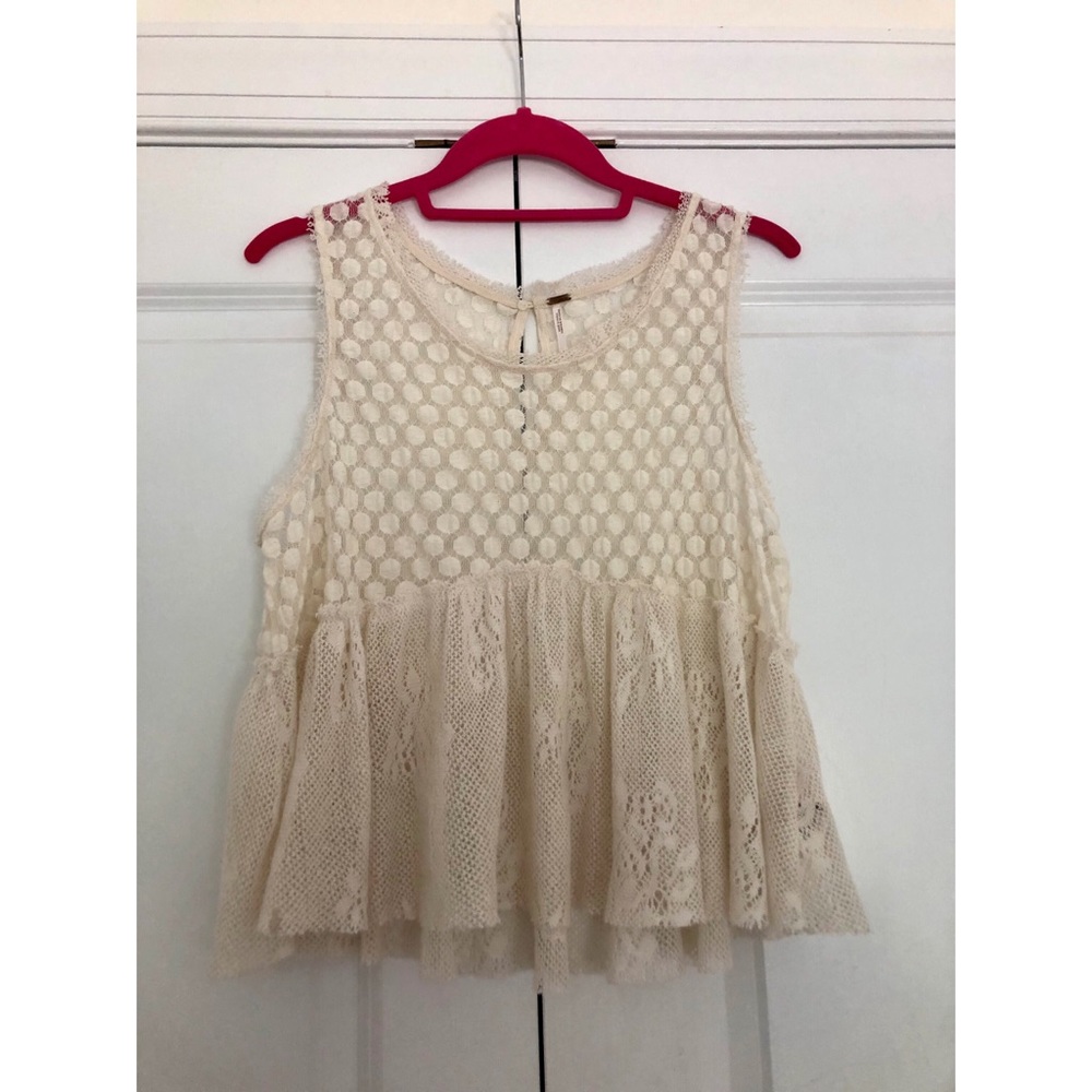 Free People Babydoll Lace Tank Cream/Beige